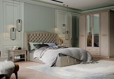 Спальня Кантри 12, тип кровати Мягкие, цвет Серый камень